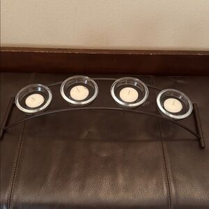 Votive or Tea Light Candle Holder w/4 Glass Cups on an Arched Metal Holder